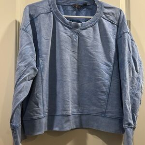 Danskin cropped pullover sweatshirt ribbed trim exposed seams faded design M